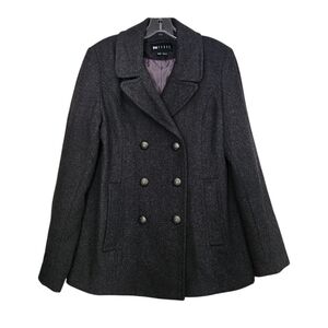Nygard Black Label Wool Pea Coat M Charcoal Pinstripe Double Breasted